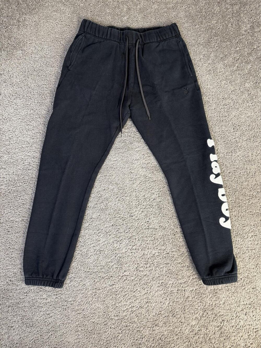 Playboy PacSun Pants Mens M Black Jogger Fleece Elastic Waist Drawstring Pockets
